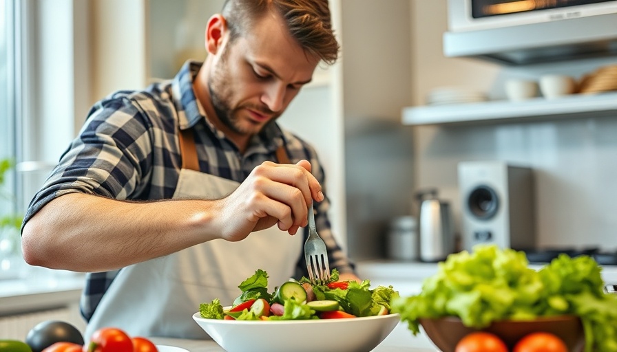 Man cooking with salt in modern kitchen, highlighting salt and mental health.