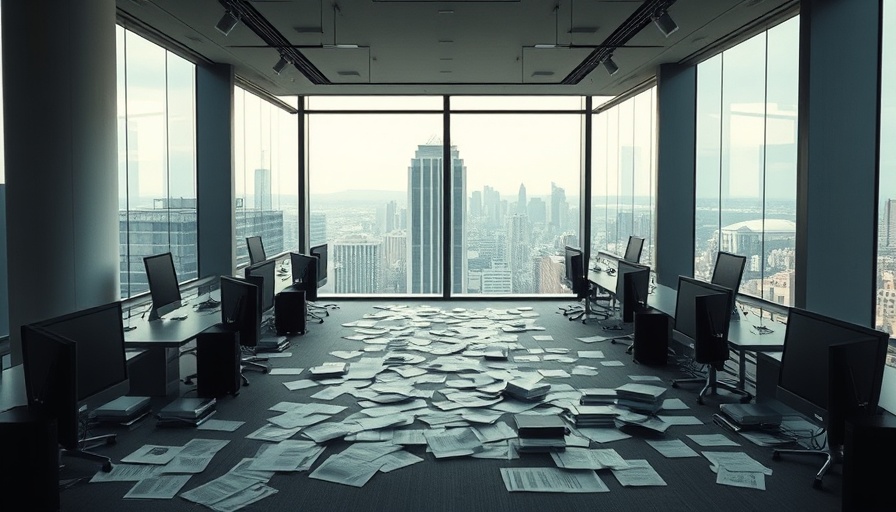 Empty office with signs of tech layoffs 2025.