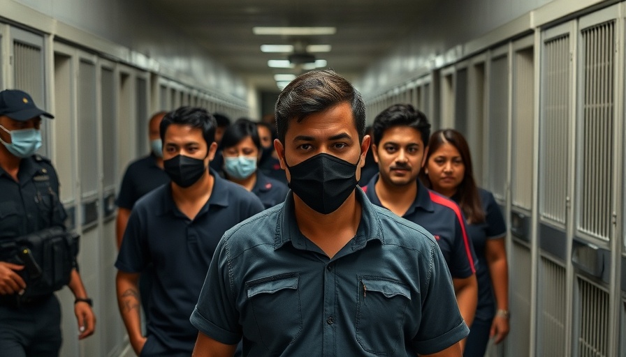Venezuelan deportees in a prison corridor with masked officers.