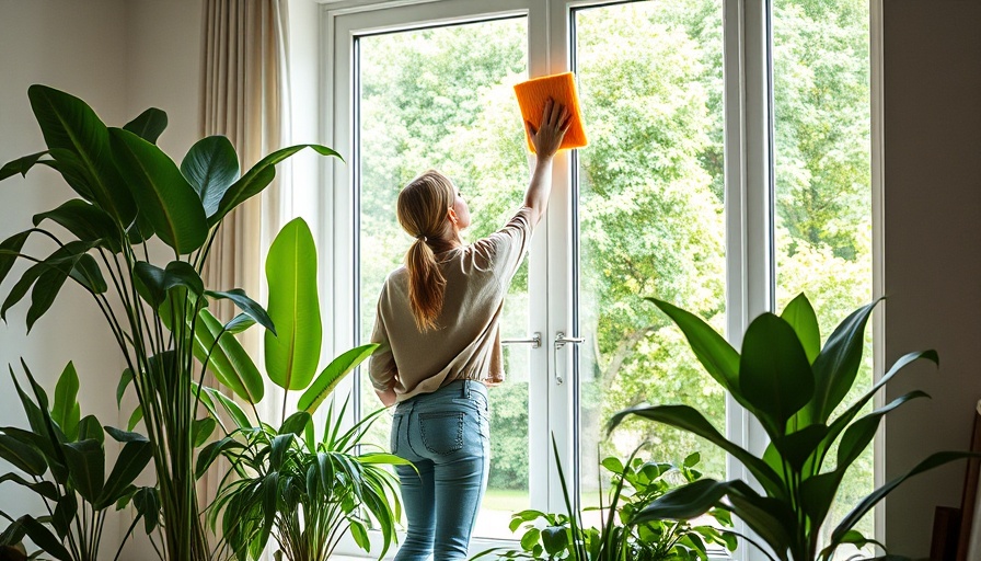 Woman cleaning window in bright room, spring house cleaning tips.