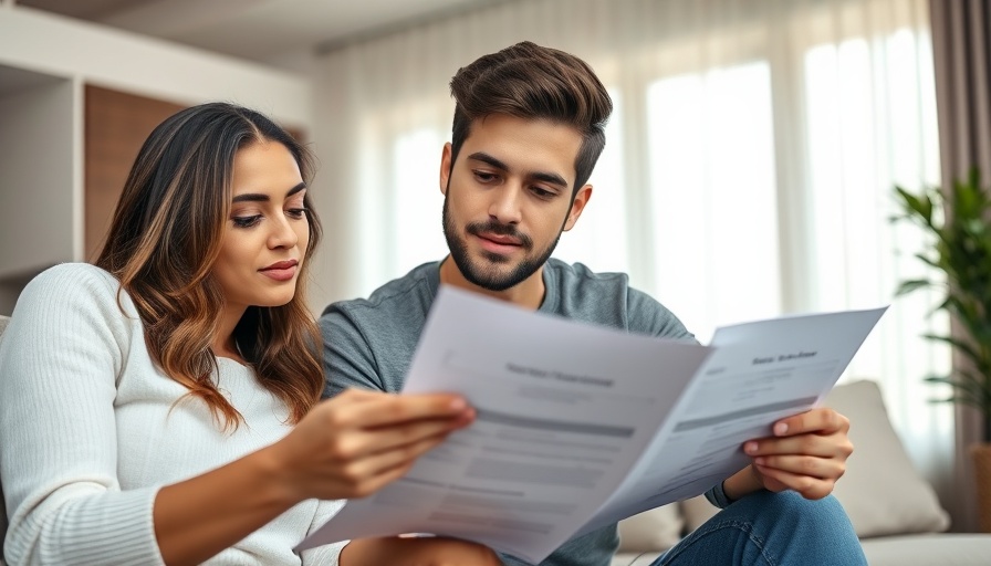 Young couple focused on paying off debt fast, reviewing documents.