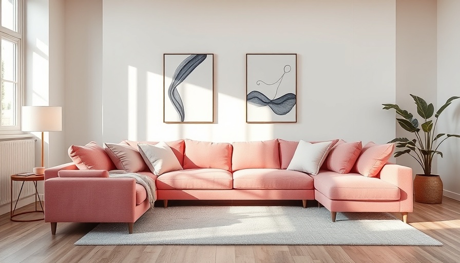 Modern pink couch in minimalistic room - how to choose couch fabric