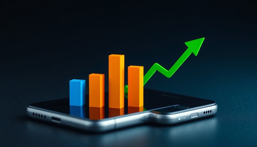 Stock market news: Smartphone displaying rising bar graphs.
