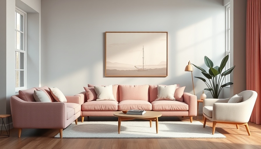 Modern room with pink sofa, guide to choose couch fabric.