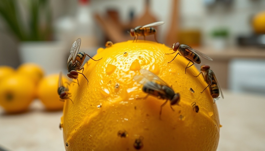 Close-up of fruit flies on overripe fruit, guide on how to get rid of fruit flies in your house.