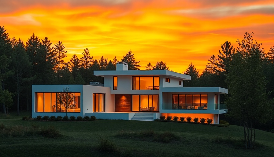 Modern luxury real estate at sunset with elegant design