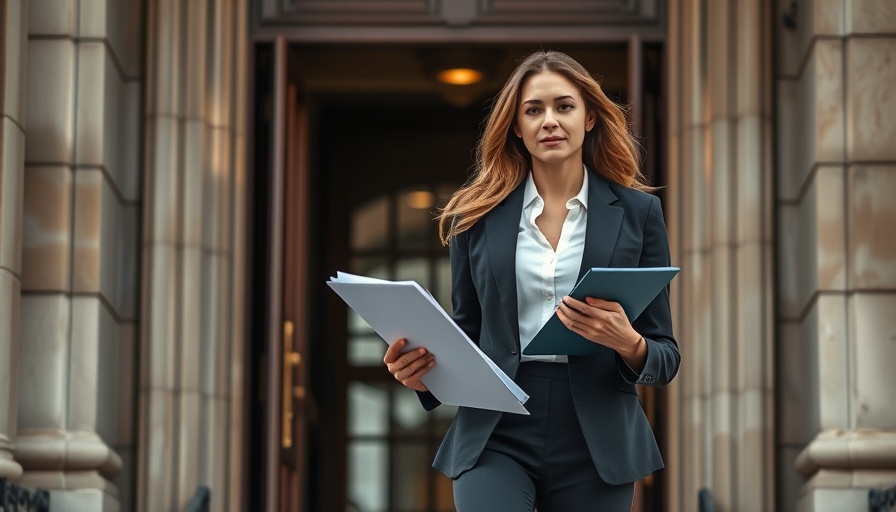 Confident woman exits building, UK tax rises and economic forecast discussion.