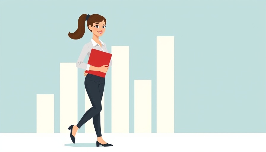 Businesswoman in front of bar charts shows productivity trends.