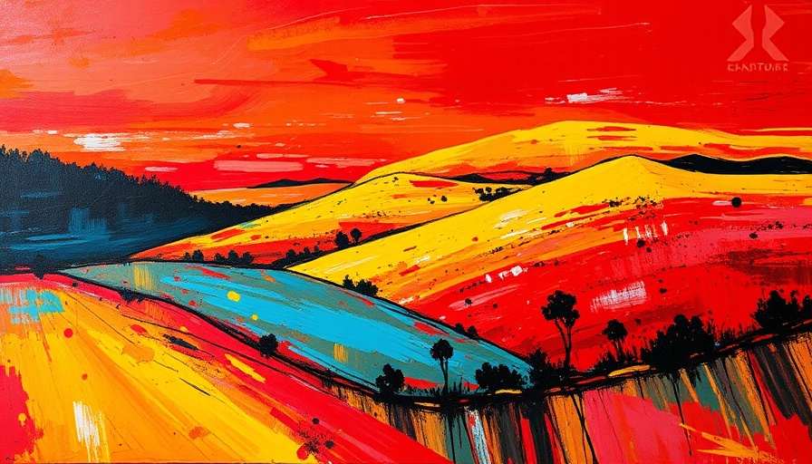 Vivid abstract landscape painting from an art exhibition in Marin County.
