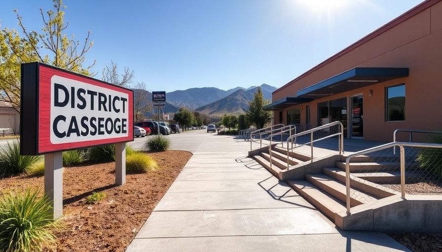 Tam Union district office access with ramps, mountains in background.