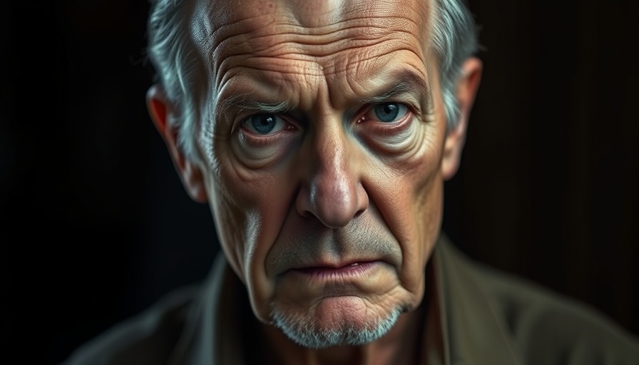Photorealistic intense older man portrait, lifelike expression.