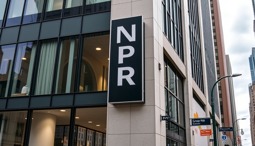 Public broadcasting funding crisis highlighted with NPR building image.