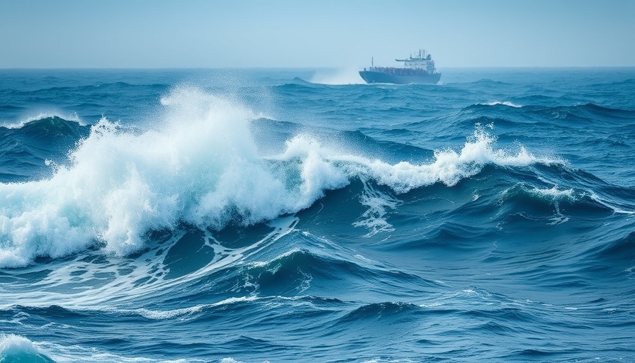 Powerful ocean waves with cargo ship near Rodeo Beach