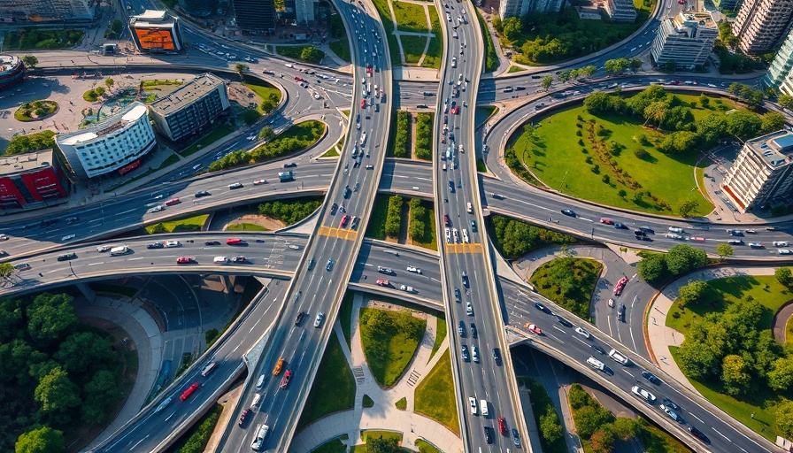 Aerial view of a busy urban interchange in China, highlighting emissions policy.