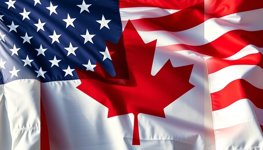 Overlay of Canadian and US flags symbolizing Canadian tariffs impact on US cities.
