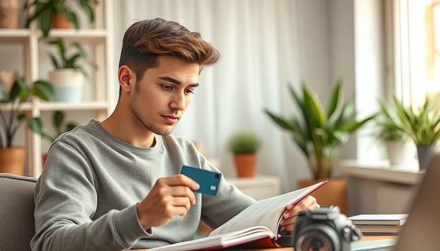 Young adult planning to pay off credit card debt in a home office.