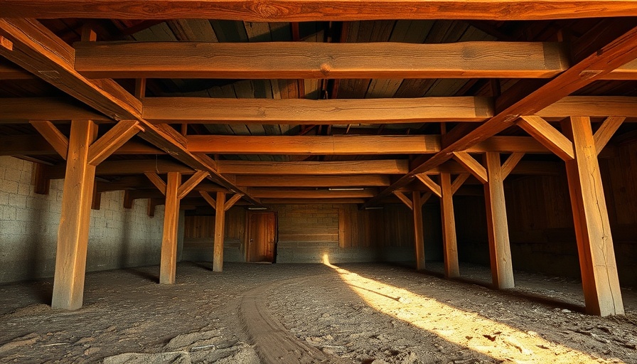 Crawl space with wooden beams and dirt floor for maintenance overview