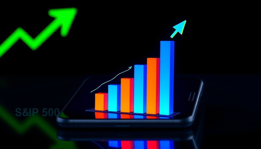 Illustration of financial growth with smartphone and bar graphs.