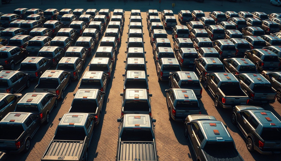 Aerial view of trucks symbolizes Trump tariffs impact on automotive industry.