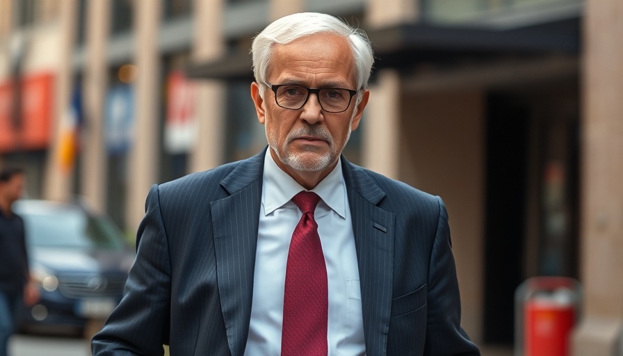 Business executive walking confidently outdoors, daylight.