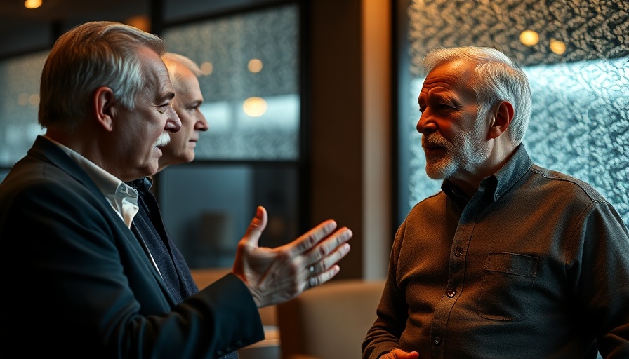 Two men discussing in a modern room on Apple TV+.