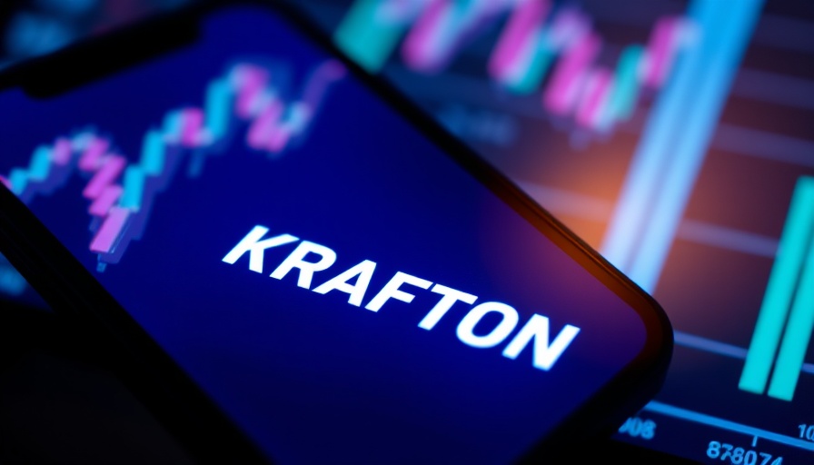 Krafton logo on smartphone with digital chart background.