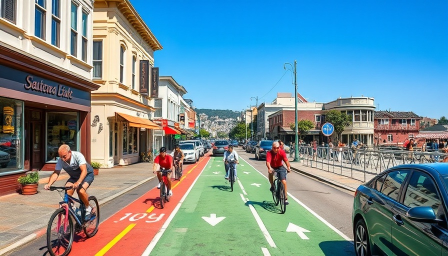 Local news: Sausalito bike lanes with cyclists on a sunny day.