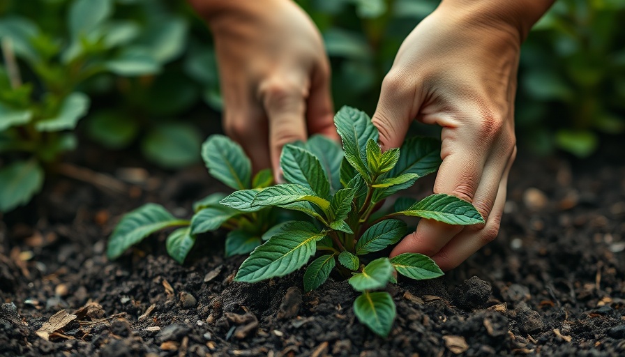 Close-up of hands planting lobelia, perfect for vertical herb garden for renters.