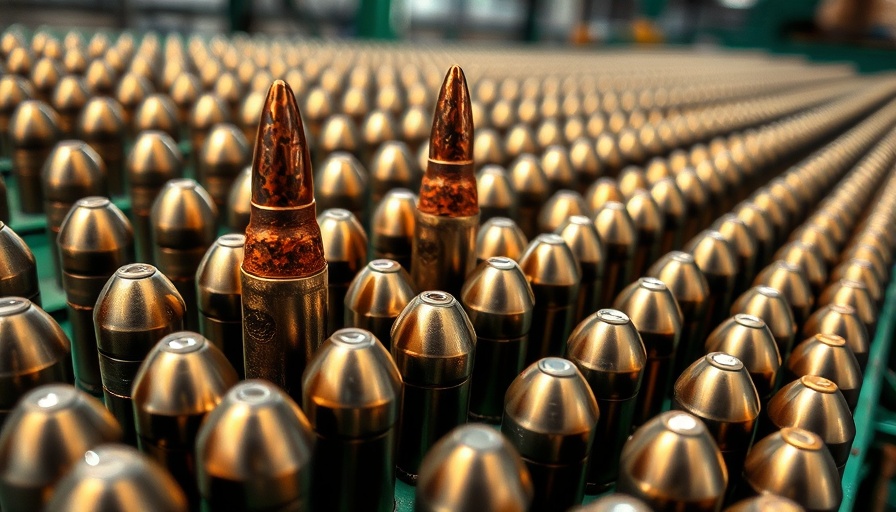 Close-up of bullets with a unique rusted one, Hanwha Aerospace growth in defense market.