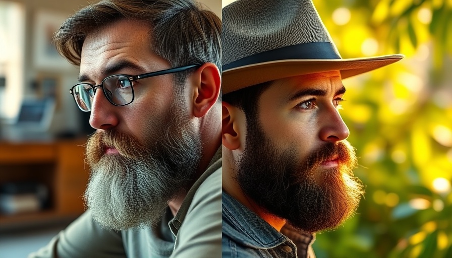 Portrait of two bearded men, one indoors and one outdoors