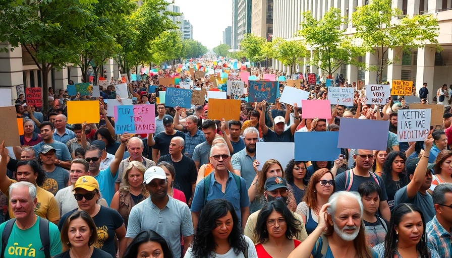 Local news today: Large diverse protest crowd holding signs.