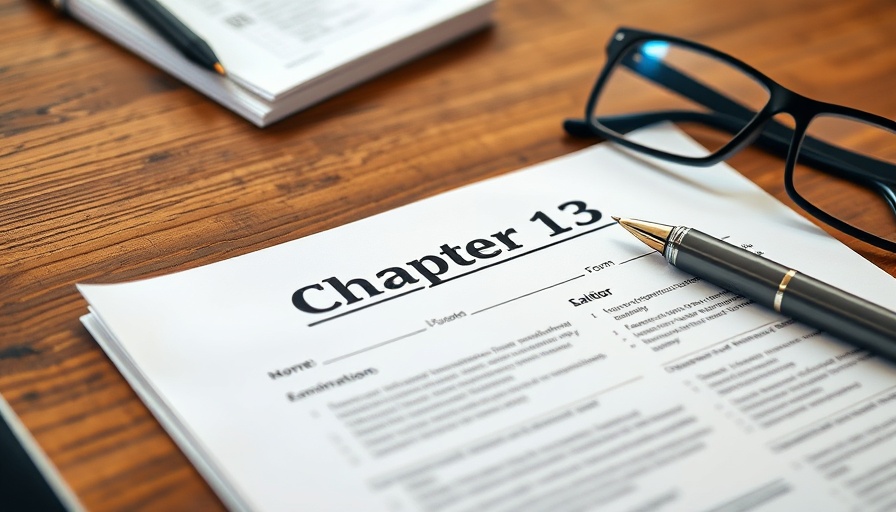 Chapter 13 bankruptcy form with pen and glasses on desk