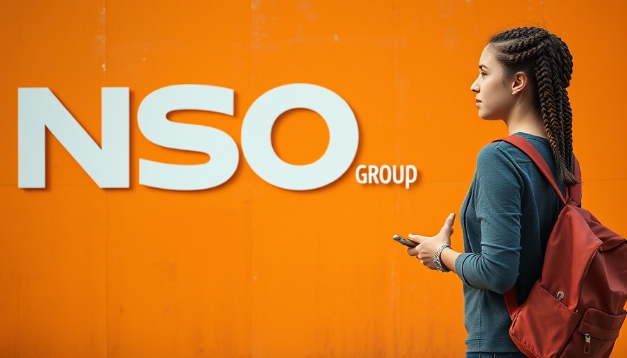 Woman walking by NSO Group logo, showcasing NSO Group spyware operations.