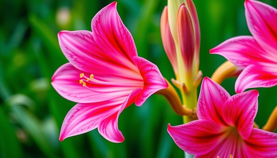 Amaryllis belladonna flowers with pink petals bloom brightly.