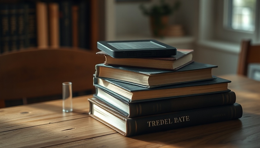 Serene table with books and e-reader in senior living communities.