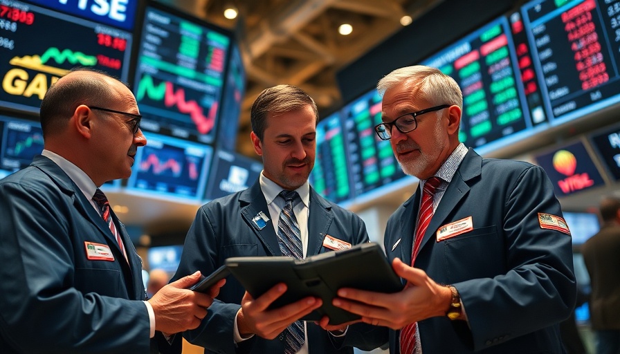 Stock market traders discussing data amid stock market volatility