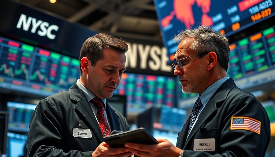 Stockbrokers discuss market data amid trading screens
