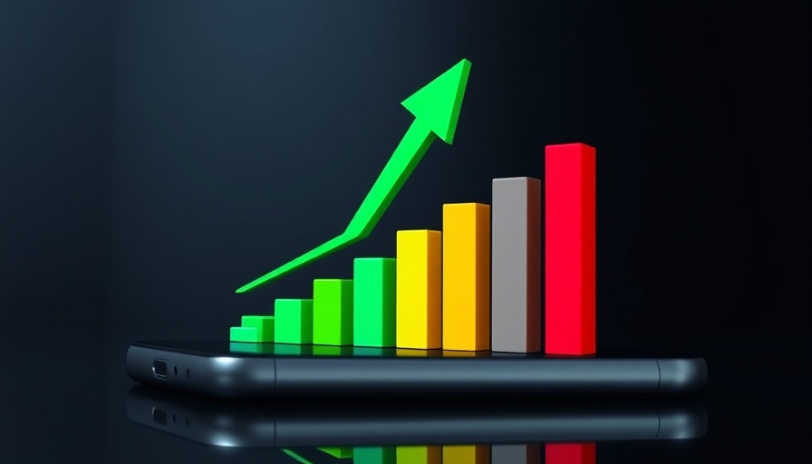 Financial growth chart with smartphone screen.