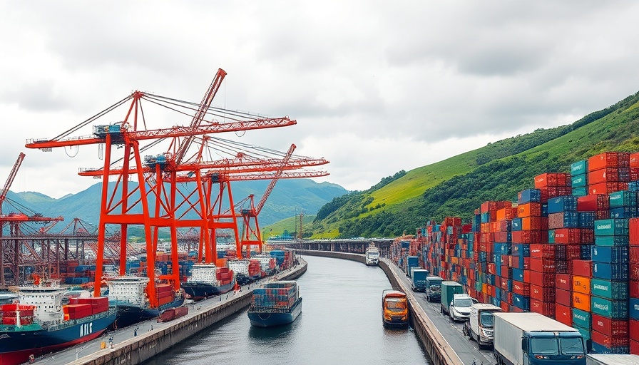 Panama cargo port with cranes and containers, sanctions impact.