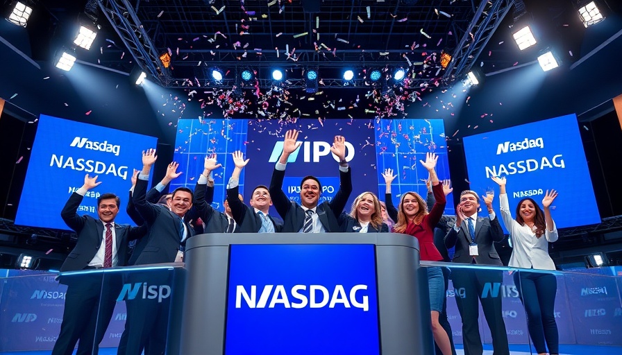 CoreWeave IPO news celebration at Nasdaq podium with confetti.