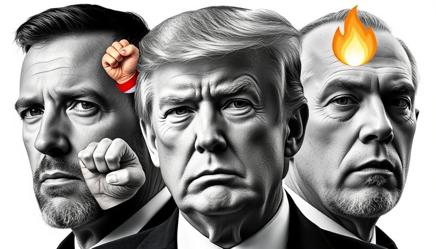 Trump's National Security Crisis depicted in monochrome image with emojis.