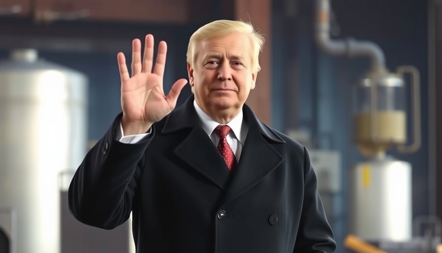 Impact of tariffs on U.S. automotive industry, prominent figure waving indoors.