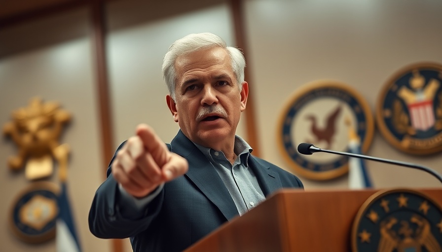Speaker at a podium discussing tariffs on imported cars.