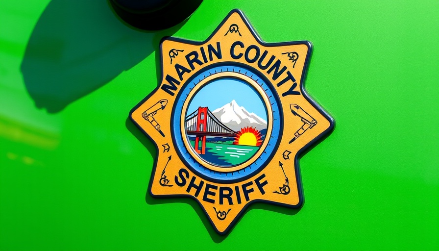 Marin County Sheriff's badge emblem on a green vehicle, Marin County news.