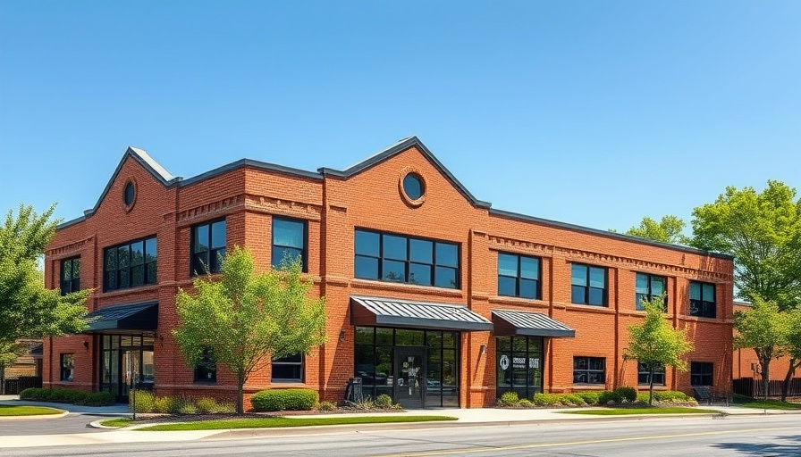 Commercial real estate building under blue sky.