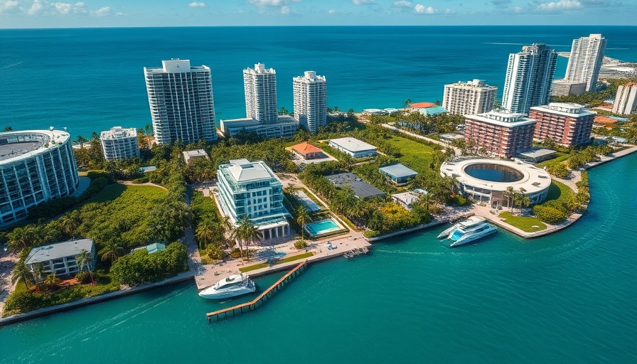 Aerial view of Miami Beach homes for sale, featuring a highlighted mansion.