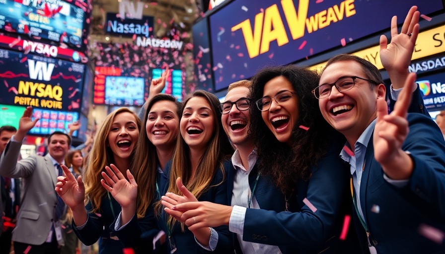 CoreWeave IPO celebration at Nasdaq, team cheering with confetti.
