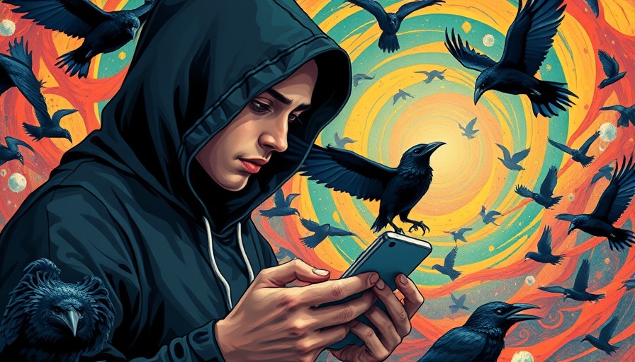 Surreal depiction of young man with crows, symbolizing boys and young men crisis.
