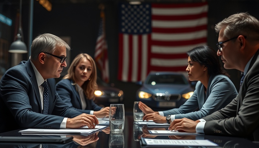 Professional discussion on auto tariffs impact on car prices at a formal event.