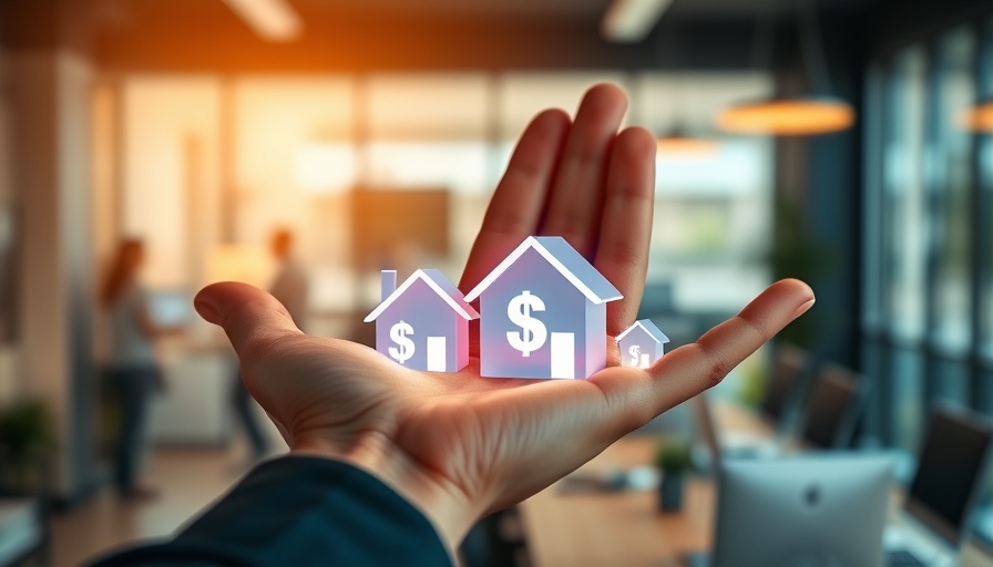 Glowing house icons in hand symbolize real estate stocks performance.